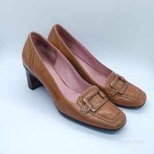 Rockport Tan Leather Buckle Heeled Loafers, Size 6